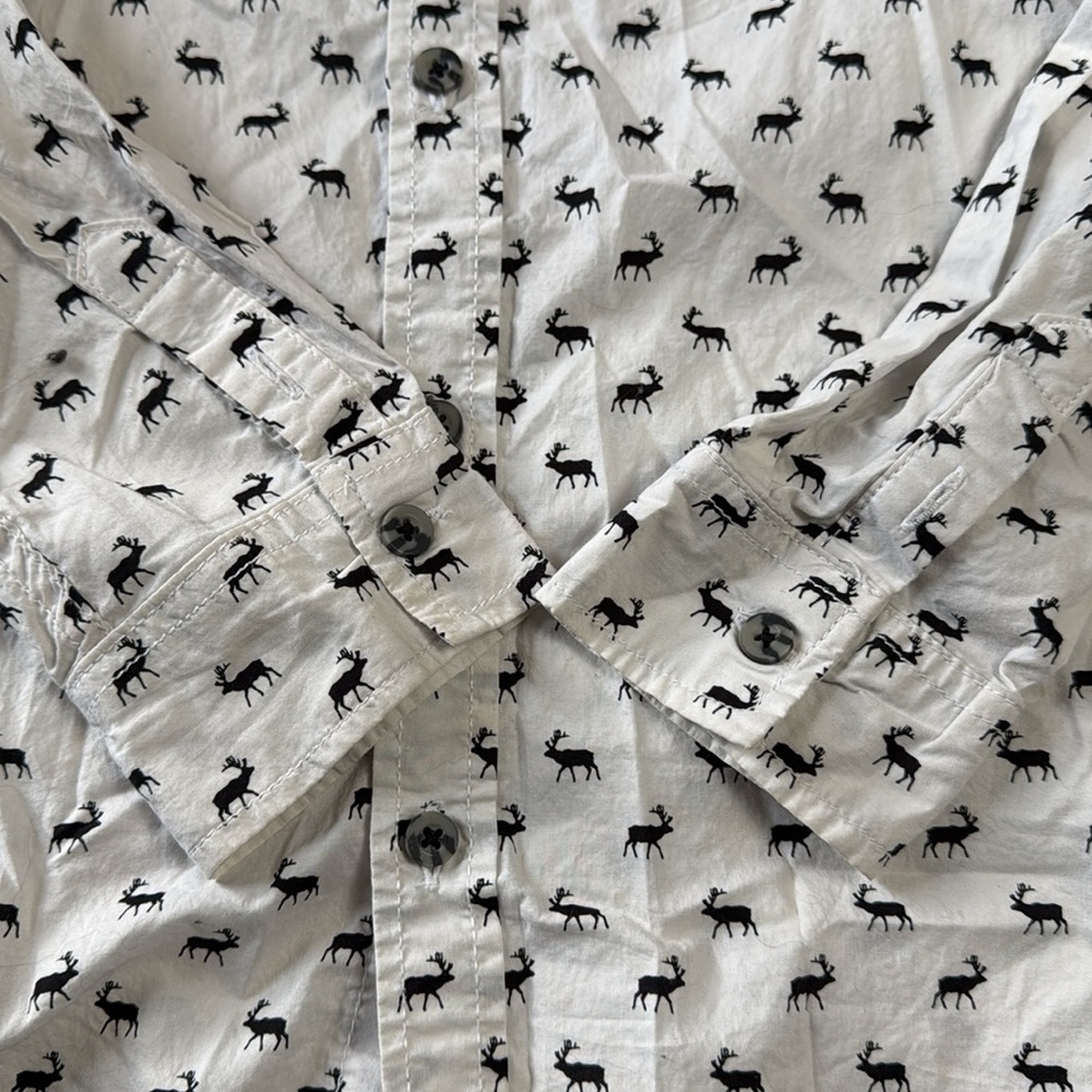 Joe Fresh Kids Button Down Shirt Short Sleeve White With Elk Large 10 / 12 - Picture 4 of 10